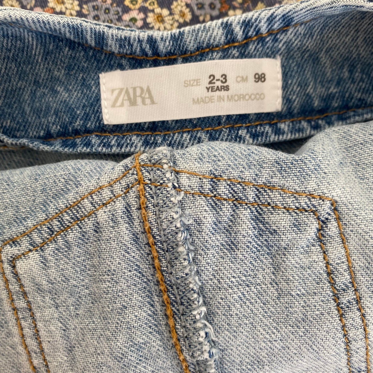 2-3Y Zara blue heart fray wide leg denim dungarees