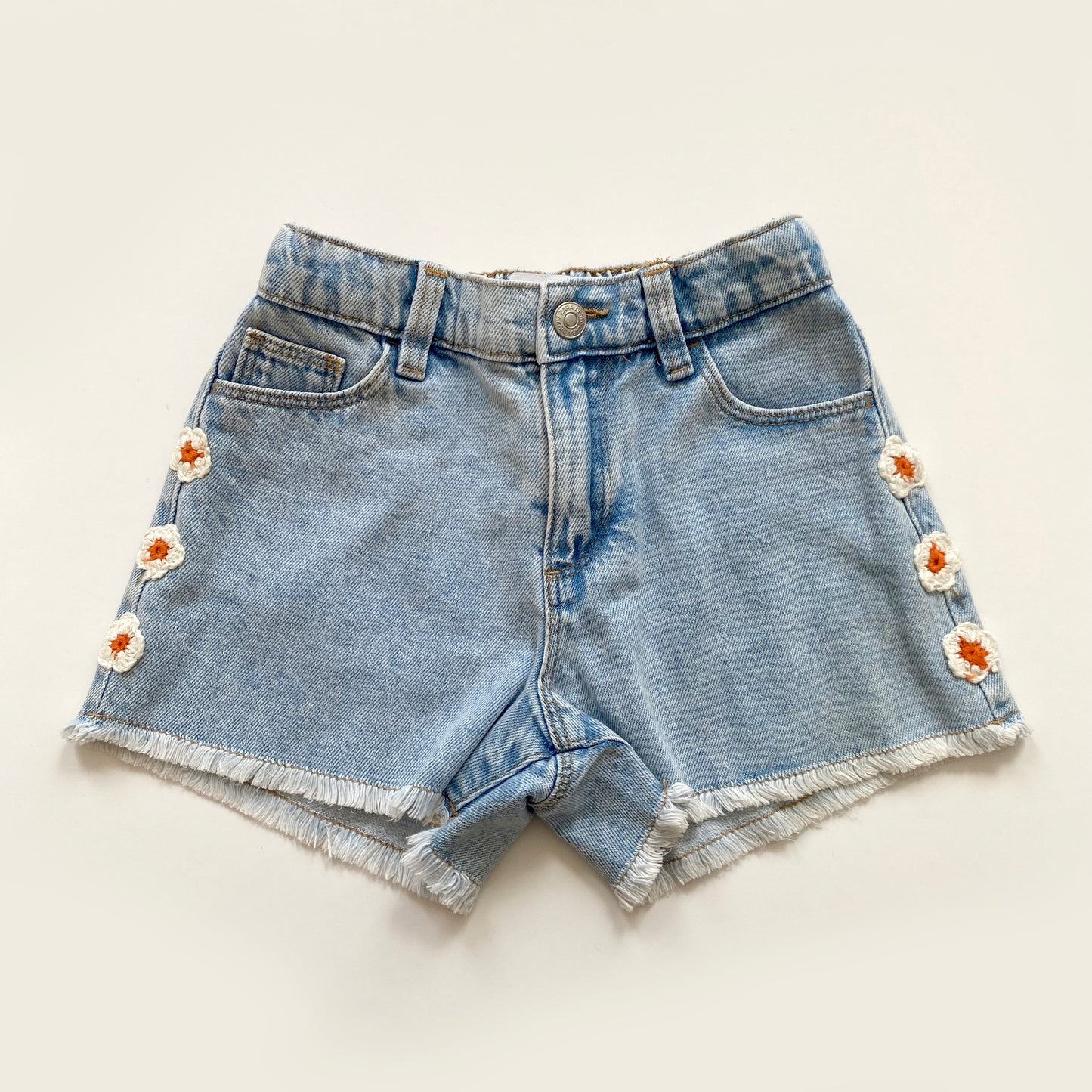 4-5Y Zara denim shorts set with crochet flowers