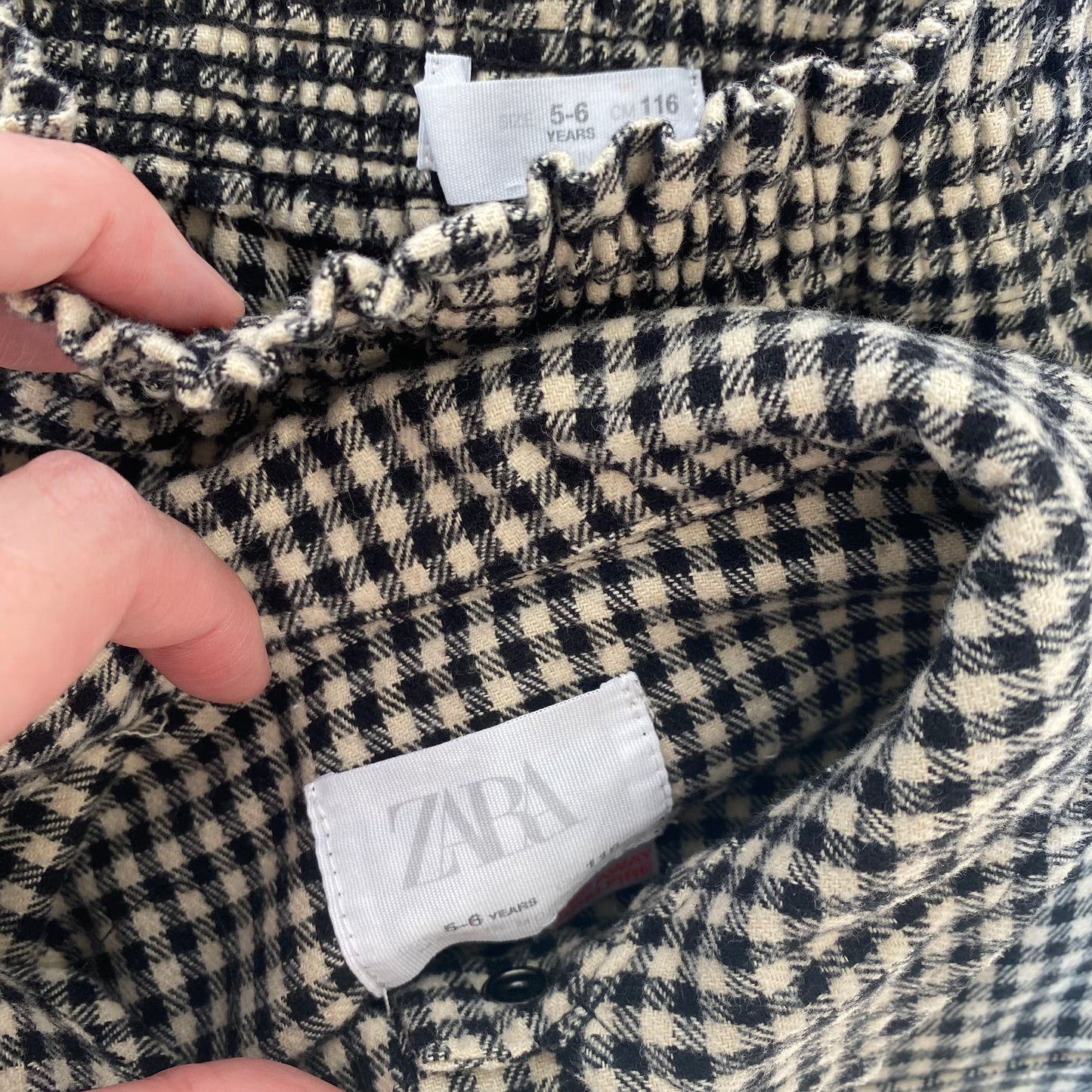 5-6Y Zara black gingham co-ord set - shirt and wide leg trousers