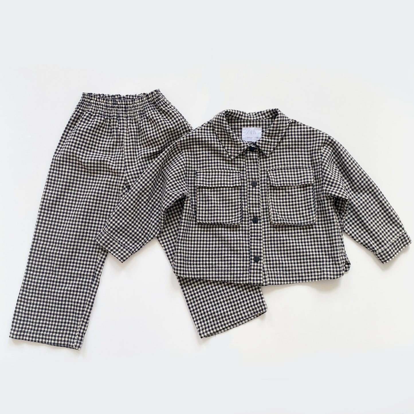 5-6Y Zara black gingham co-ord set - shirt and wide leg trousers