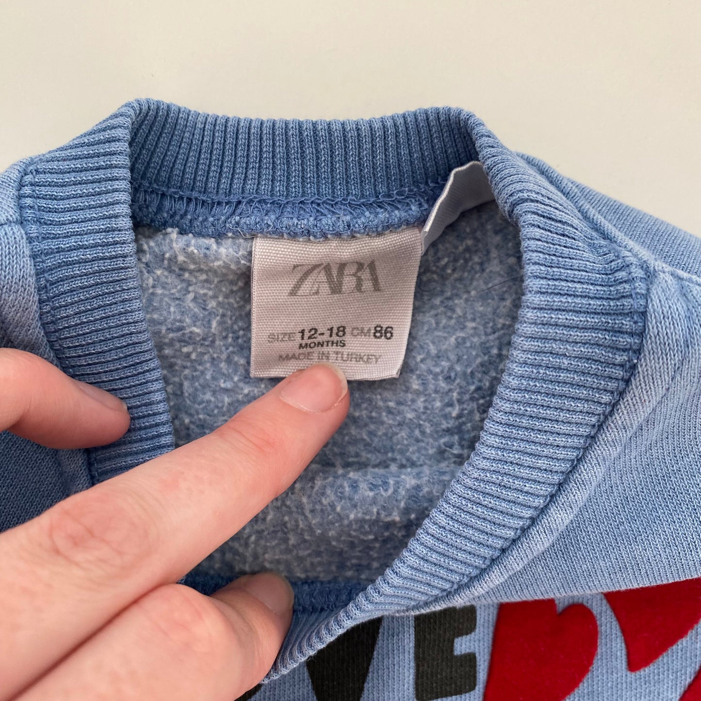 12-18M* Zara Love what you care for sweatshirt with flocked hearts