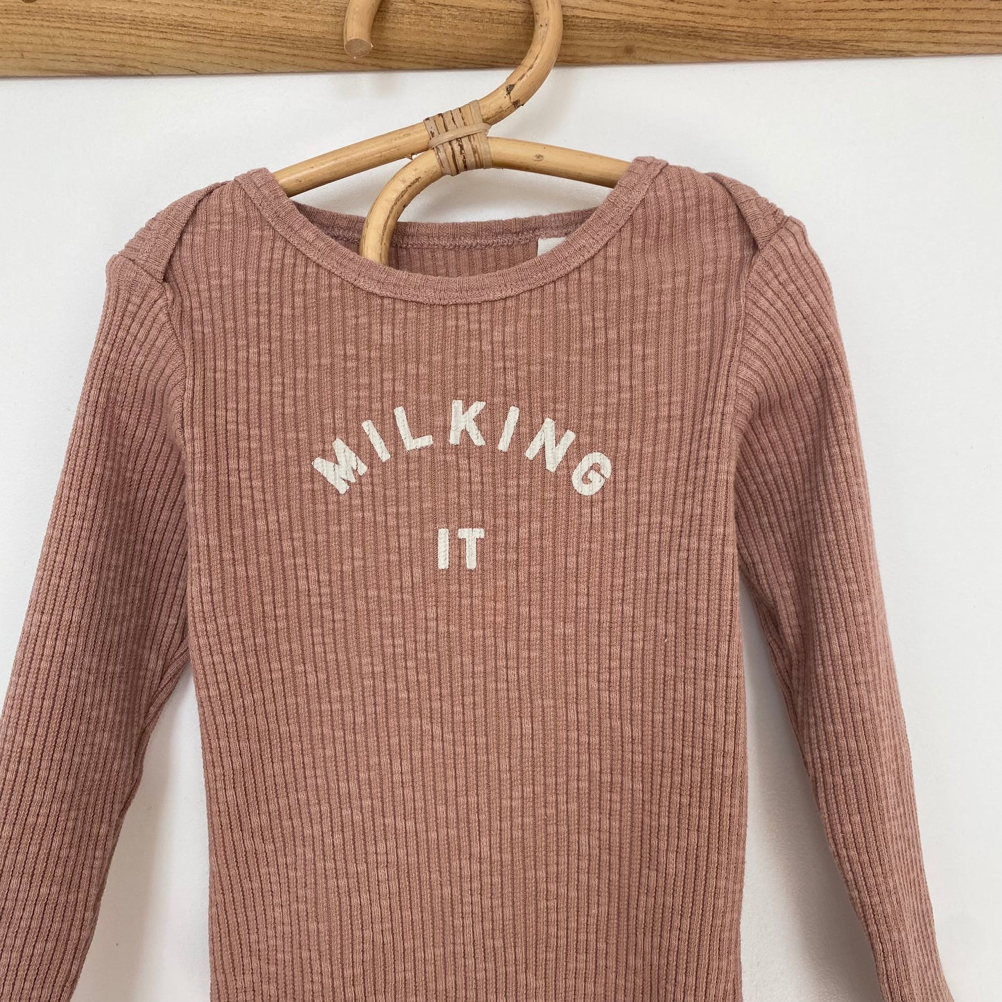 2-3 years Claude and Co Milking it ribbed dusky pink bodysuit