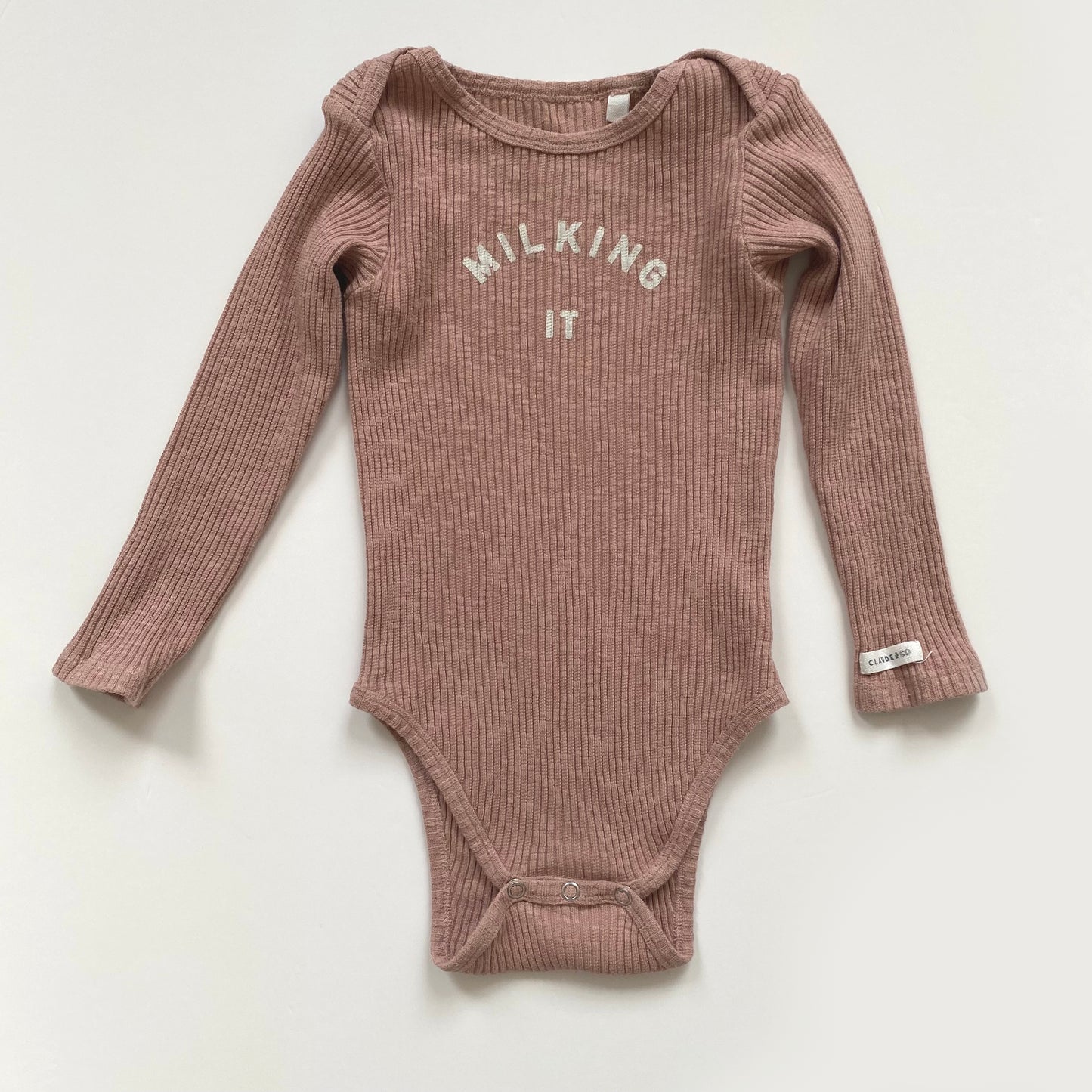 2-3 years Claude and Co Milking it ribbed dusky pink bodysuit