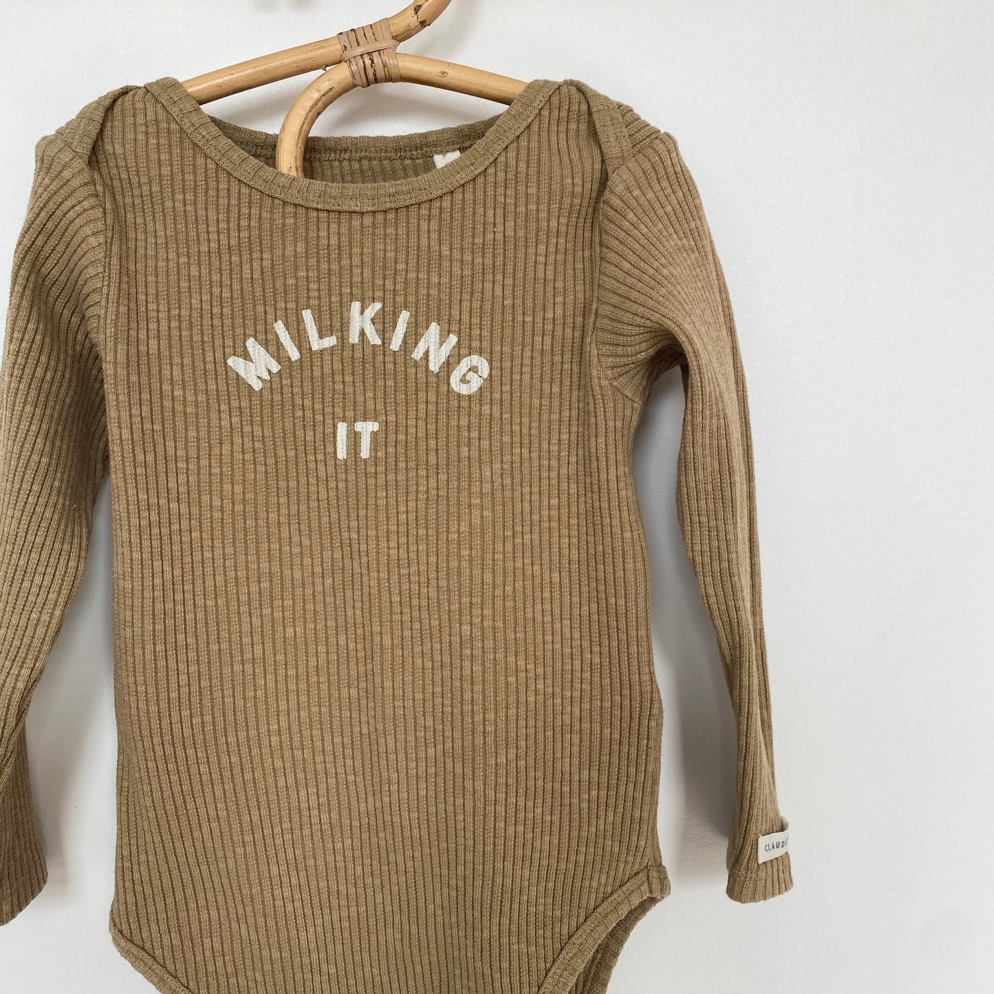 2-3 years Claude and Co Milking it ribbed dusky chocolate bodysuit