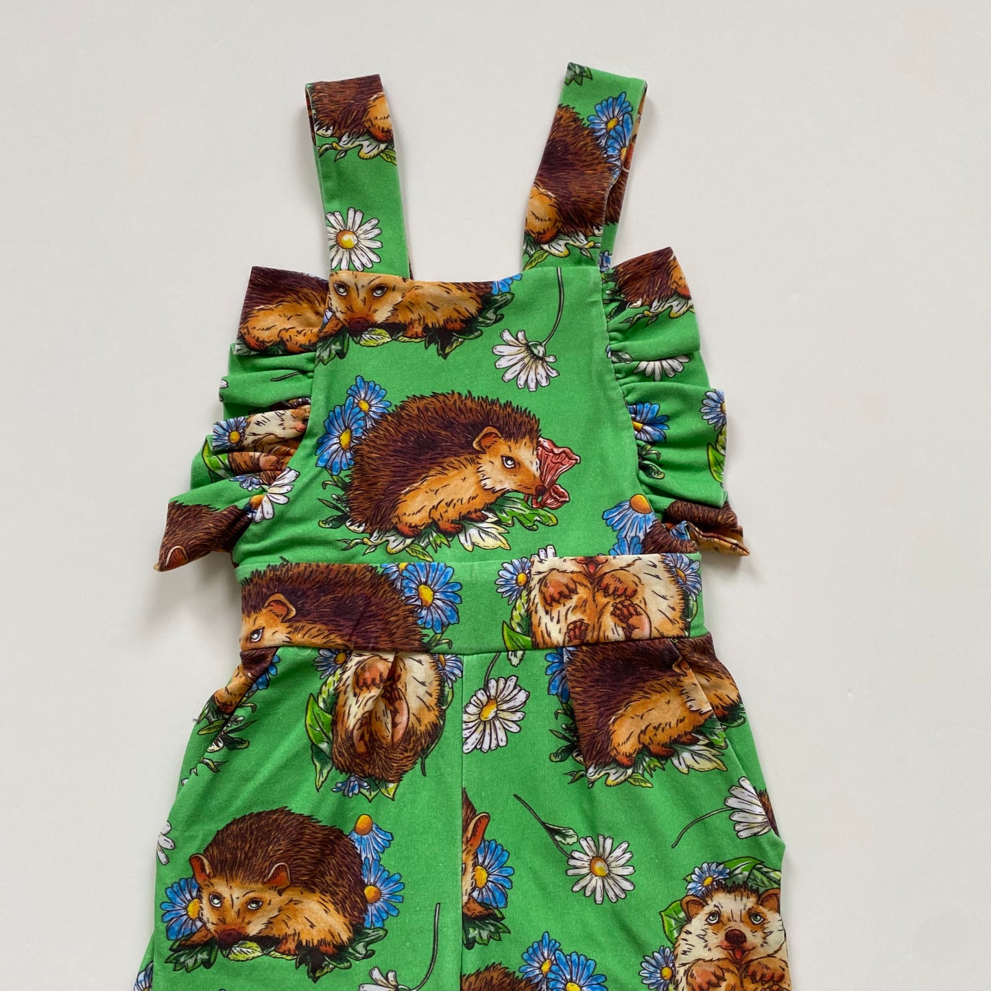 1-2Y Project Panda handmade green hedgehog frill romper