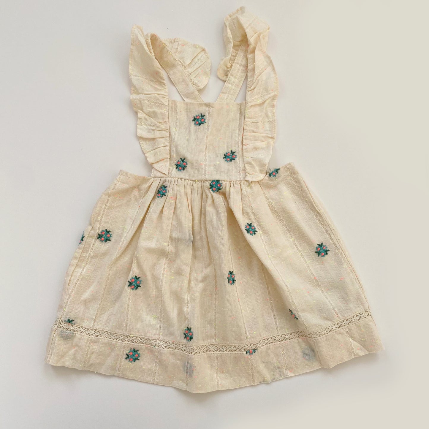 18-24M Zara cream embroidered floral frill cross back dress