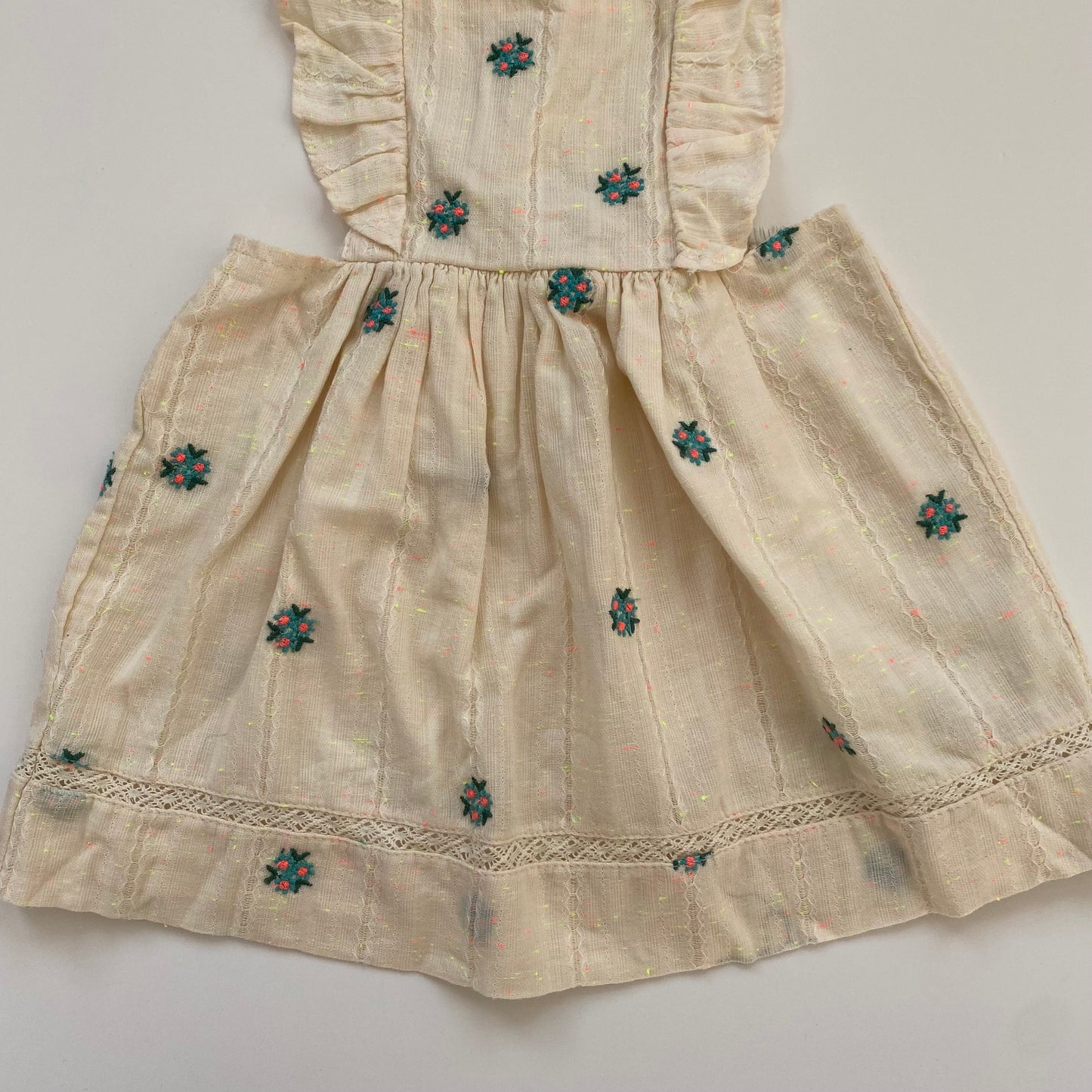 18-24M Zara cream embroidered floral frill cross back dress