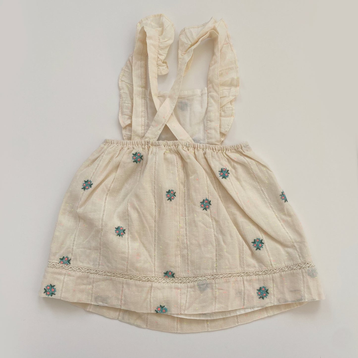 18-24M Zara cream embroidered floral frill cross back dress