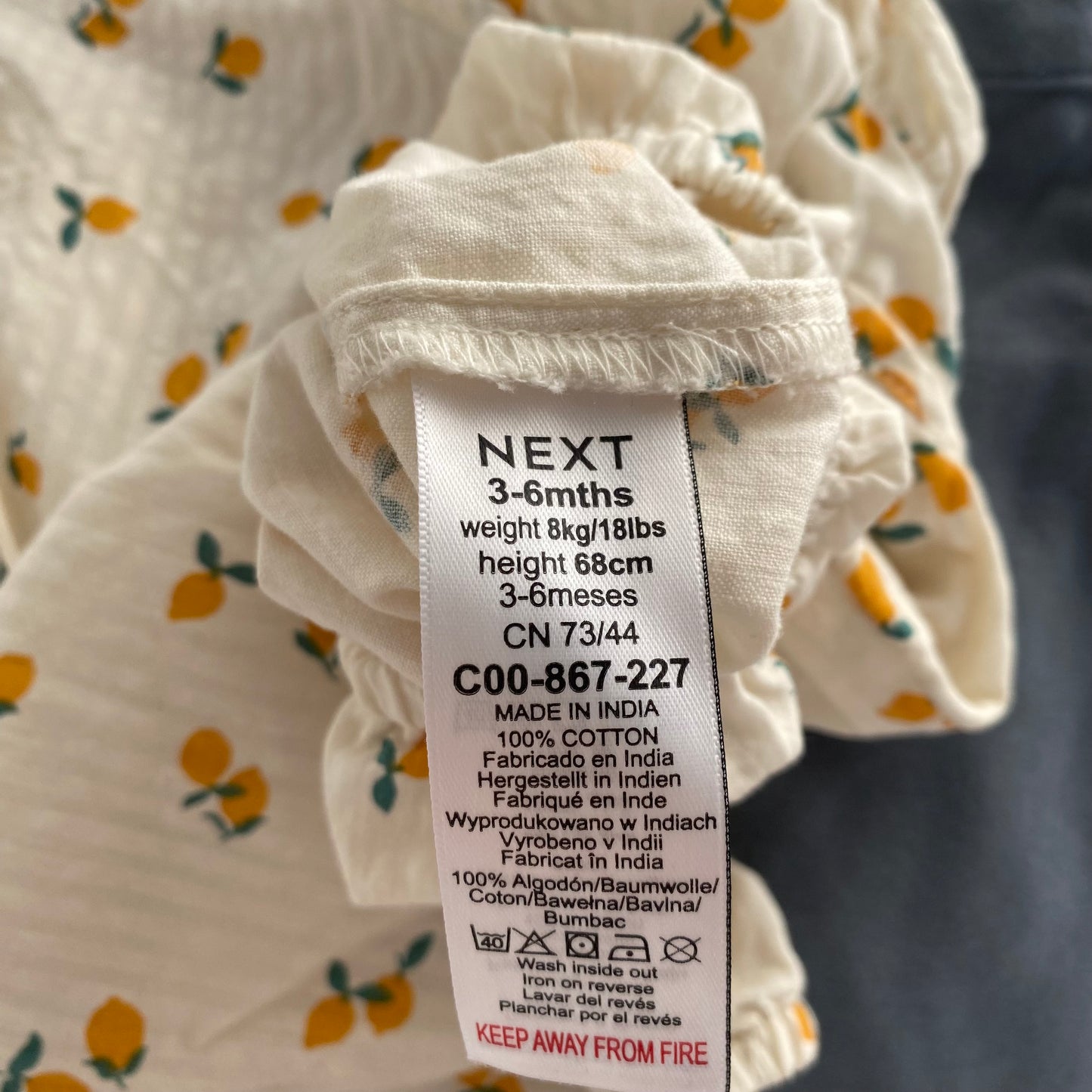 3-6M Next lemon rubble wrap romper