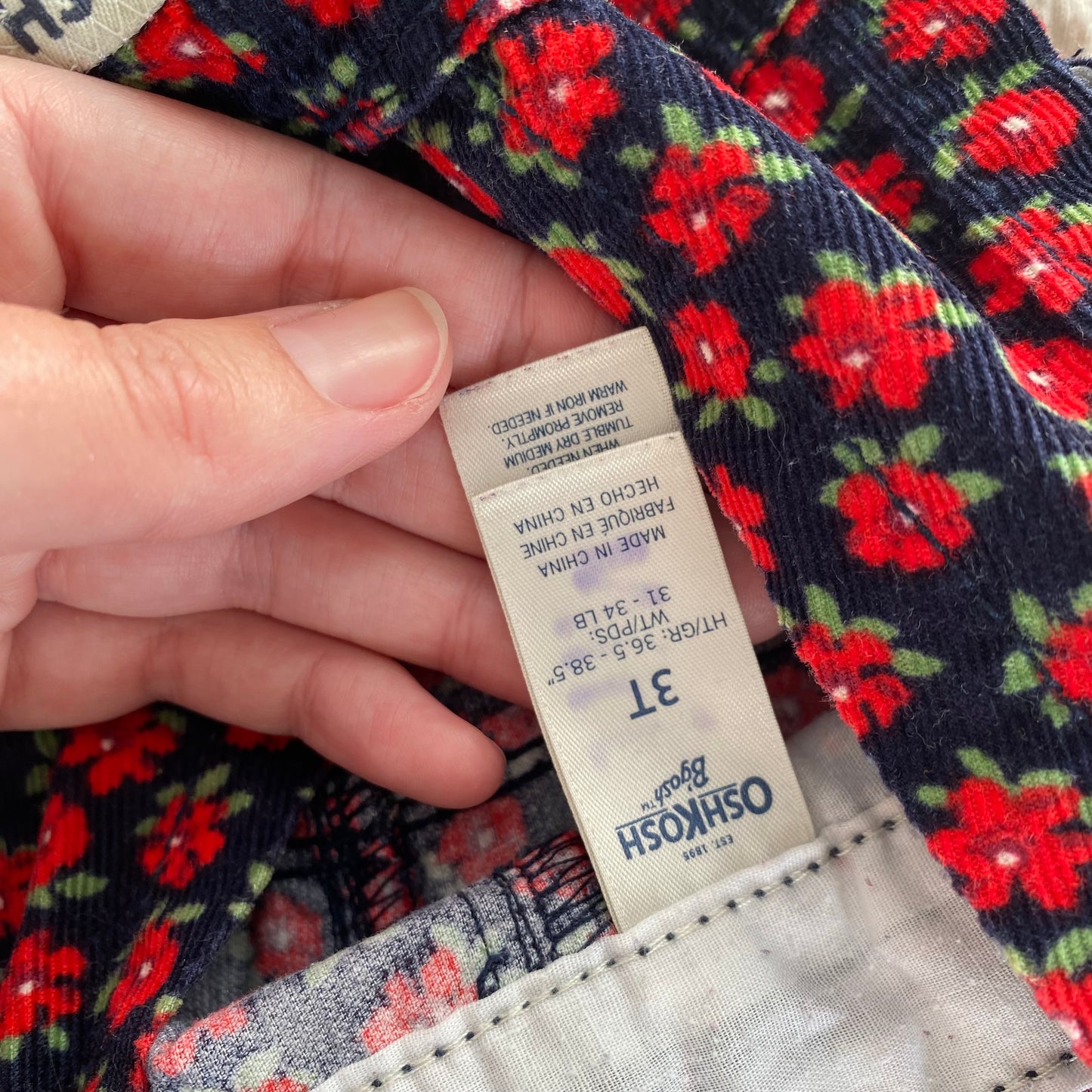 3Y Oshkosh B'Gosh red floral needlecord soft dungarees