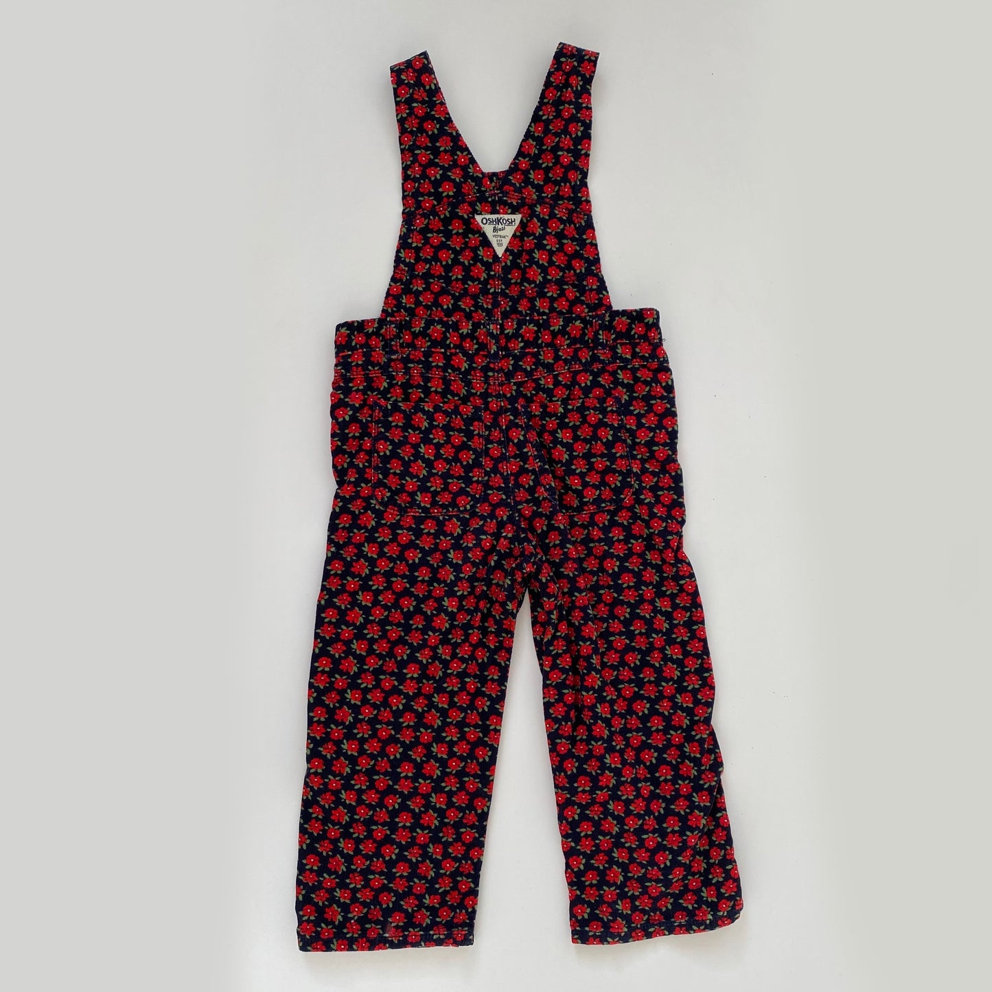 3Y Oshkosh B'Gosh red floral needlecord soft dungarees