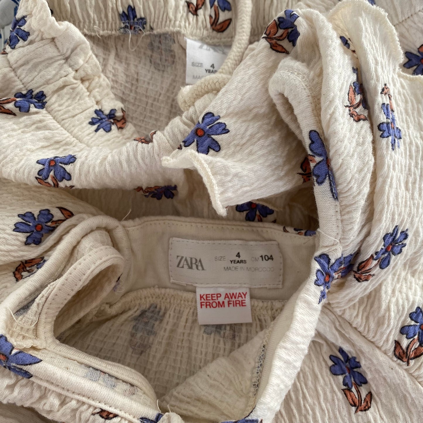 3-4Y Zara cream blue floral wide leg trousers and frill top set