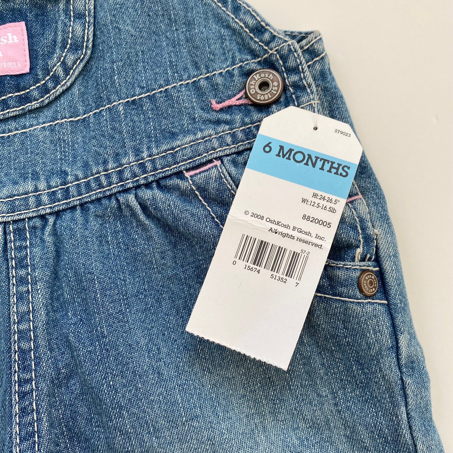 6M Oshkosh denim dungarees with pink detail - new with tags