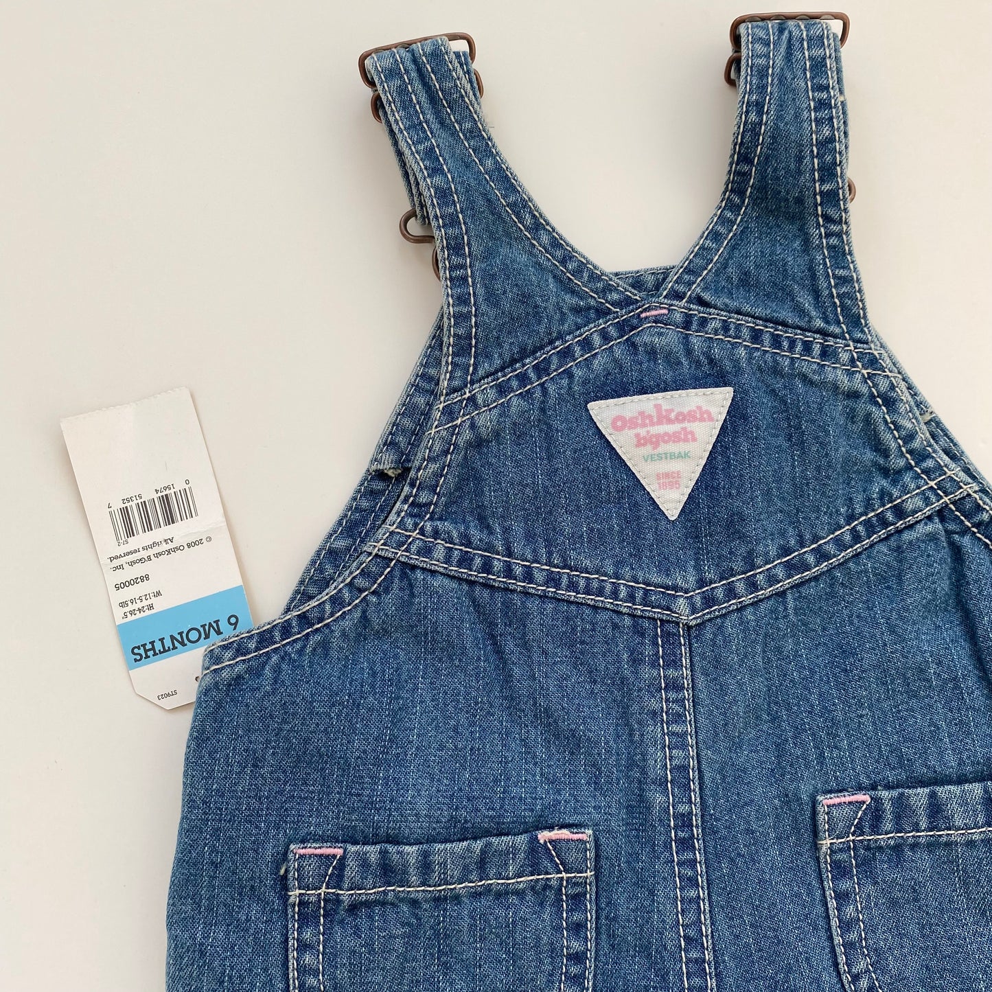 6M Oshkosh denim dungarees with pink detail - new with tags