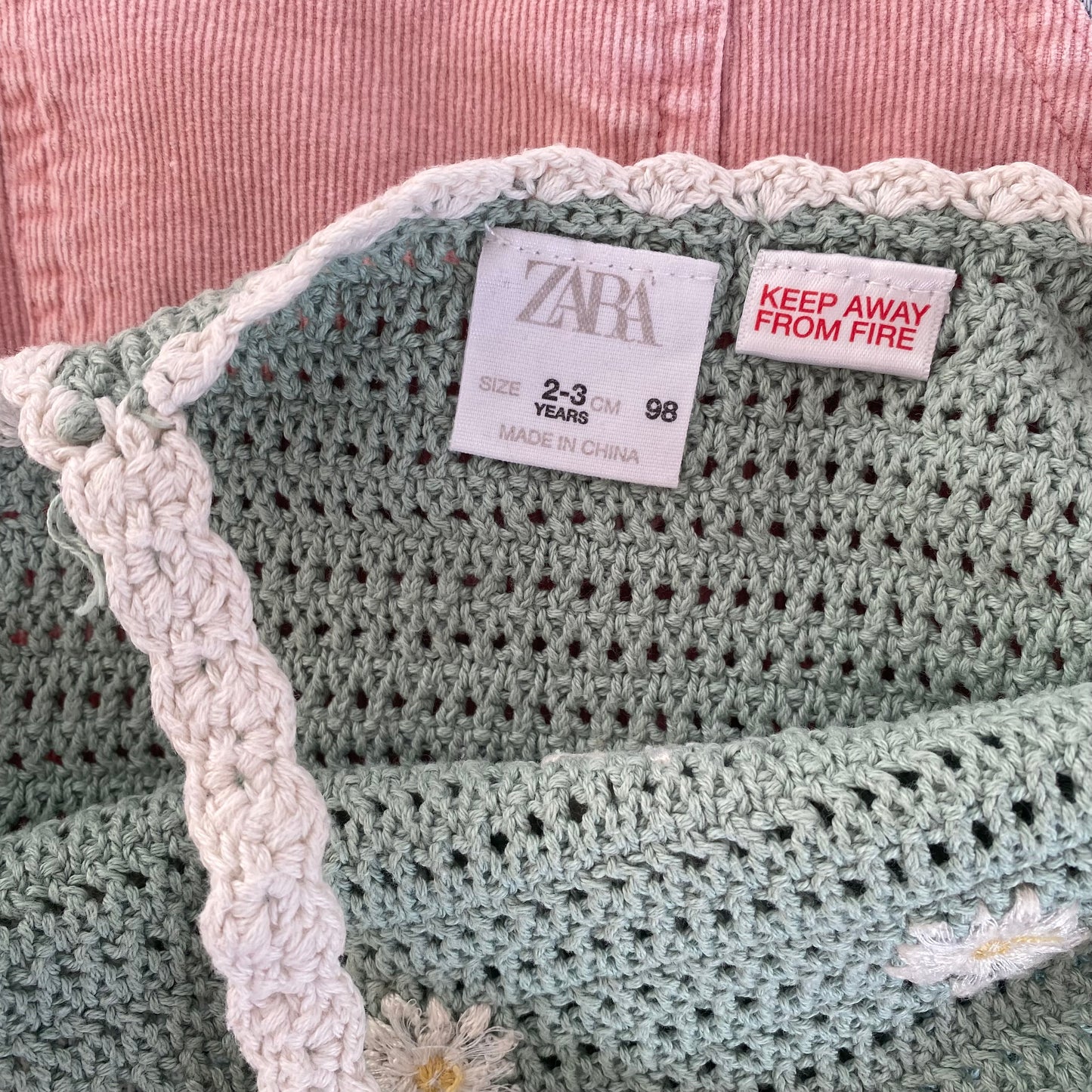 2-3Y Zara knit crochet mint green embroidered dress