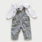 12-18M Next sage green daisy embroidered dungarees and white collared blouse set