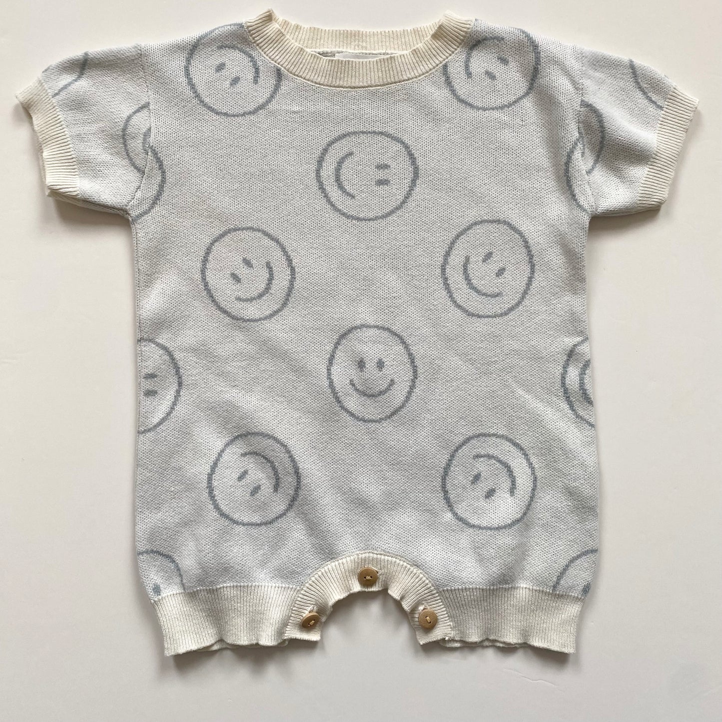 6-12M Hunter + Rose cream smiley face knitted romper