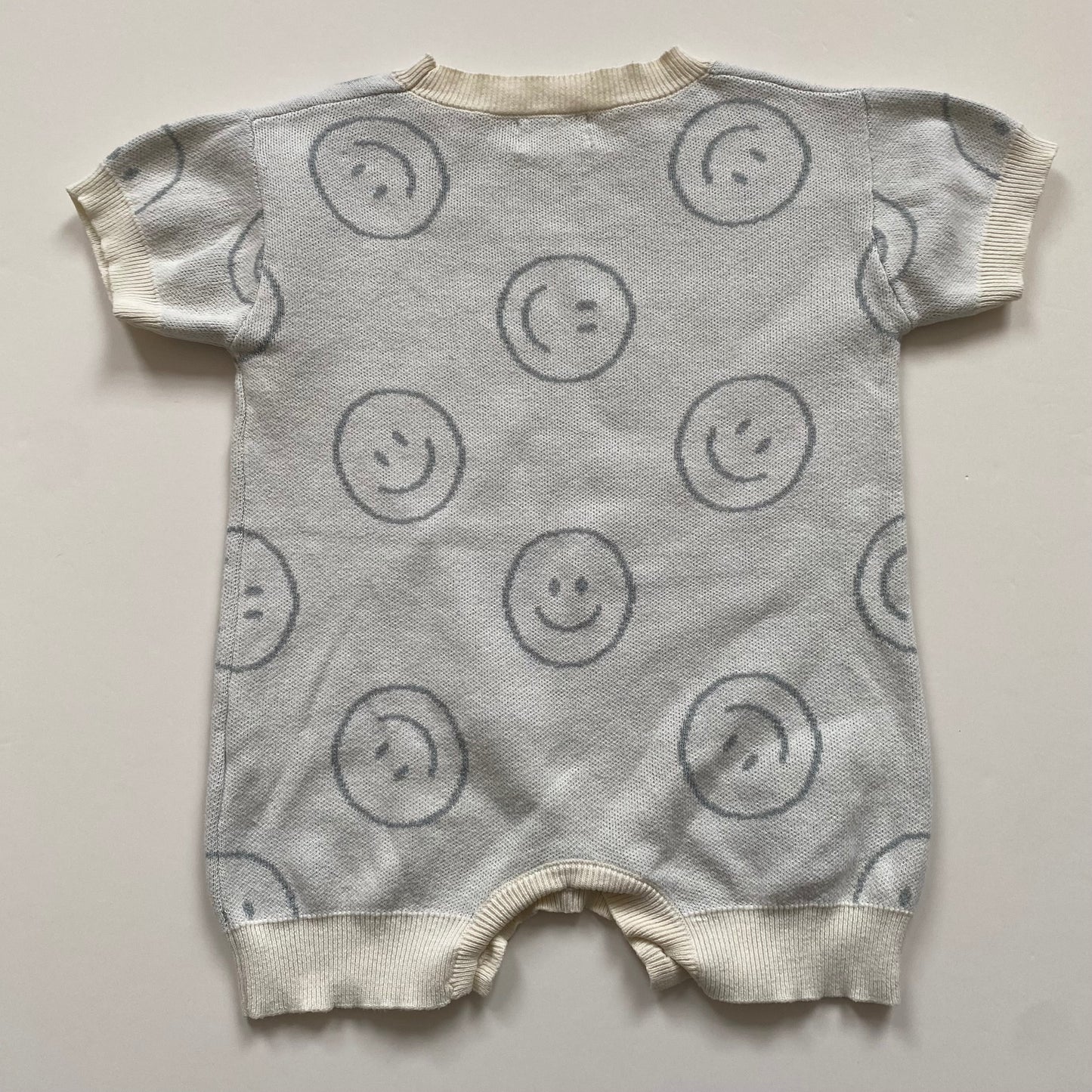 6-12M Hunter + Rose cream smiley face knitted romper