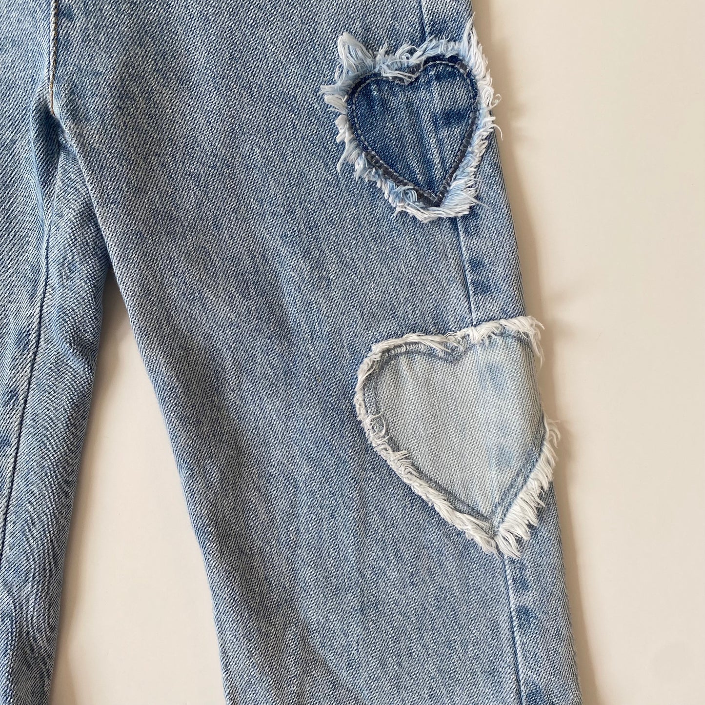 2-3Y Zara blue heart fray wide leg denim dungarees