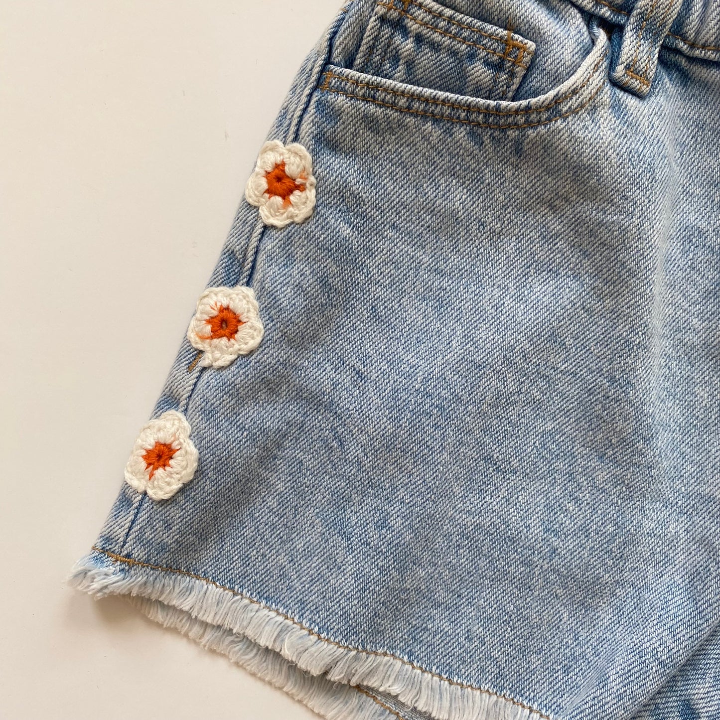 4-5Y Zara denim shorts set with crochet flowers