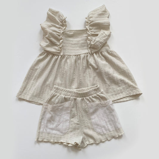 2-3Y Zara cream frill T-shirt and shorts set