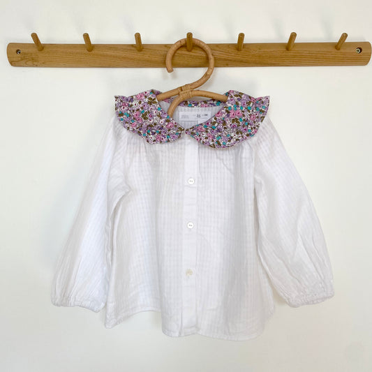 3-4Y Zara white blouse with purple ditsy floral collar