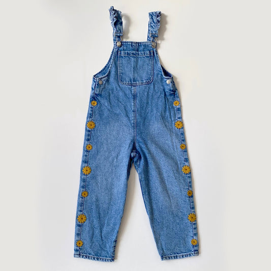 5-6Y Zara denim dungarees with embroidered sunflowers