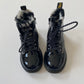 Dr Martens 1460 junior faux fur lined black patent boots UK size 8
