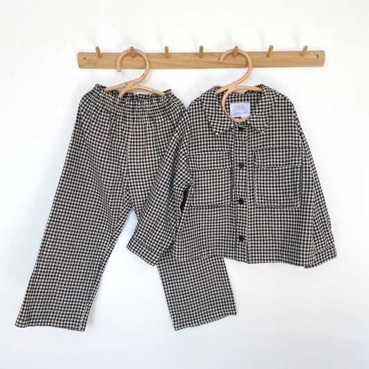 5-6Y Zara black gingham co-ord set - shirt and wide leg trousers