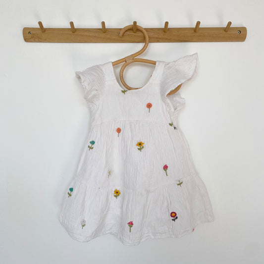 18-24M Zara white embroidered floral frill tiered dress