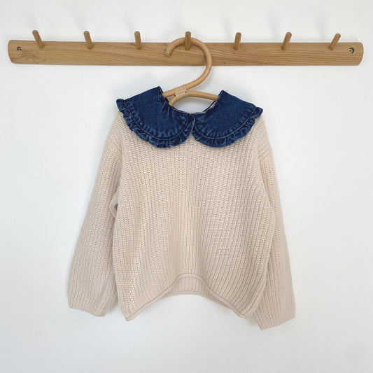 18-24M Zara cream knitted jumper with detachable denim collar
