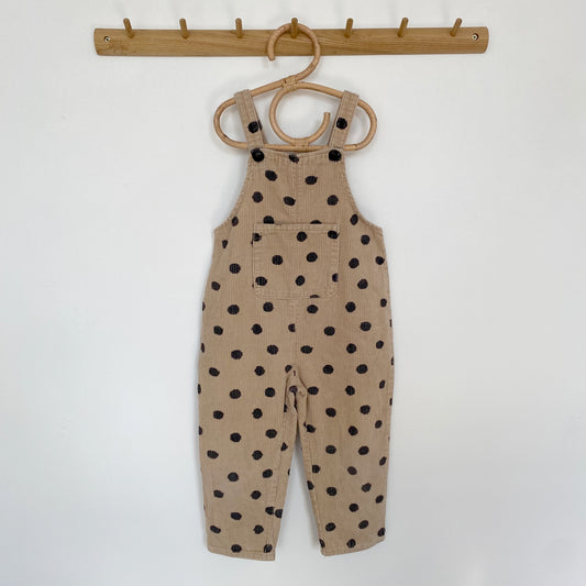 3-4Y Zara corduroy beige black polka dot dungarees