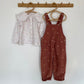 3-4Y Next embroidered dusky red dungarees and floral collared blouse set