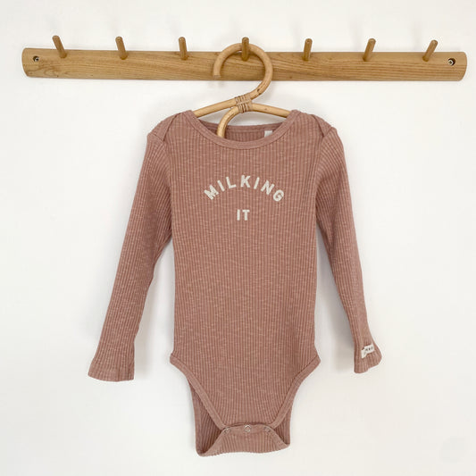 2-3 years Claude and Co Milking it ribbed dusky pink bodysuit