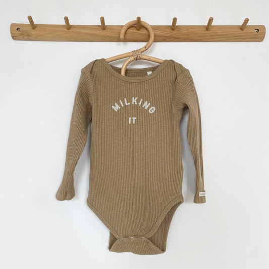 2-3 years Claude and Co Milking it ribbed dusky chocolate bodysuit