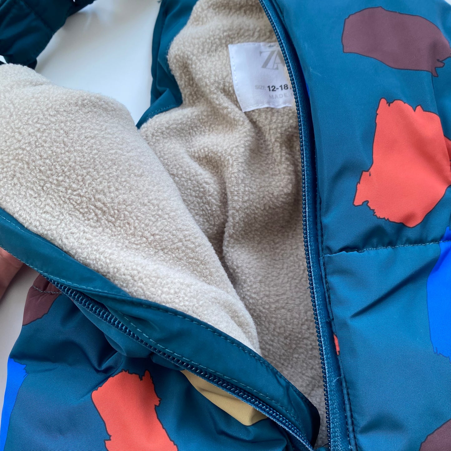12-18M* Zara teal terrazzo zip up snowsuit