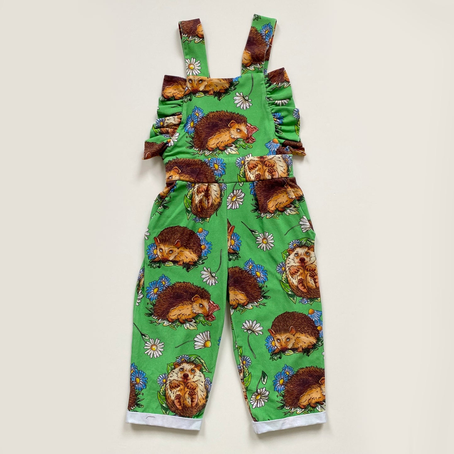 1-2Y Project Panda handmade green hedgehog frill romper