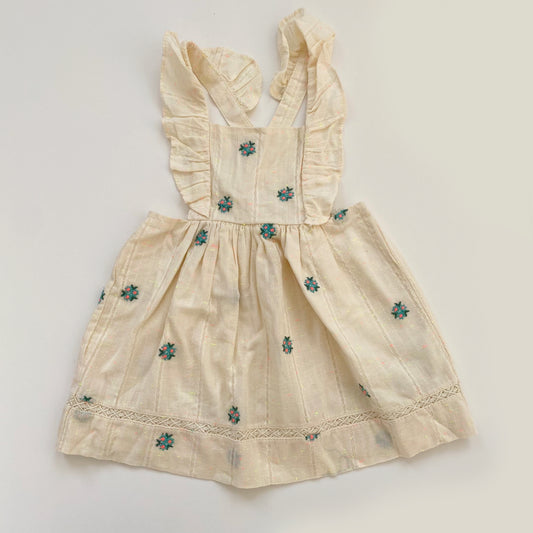18-24M Zara cream embroidered floral frill cross back dress