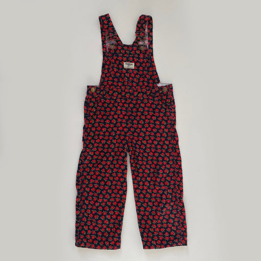 3Y Oshkosh B'Gosh red floral needlecord soft dungarees