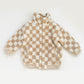 7-8Y Hunter + Rose beige checkerboard teddy fleece