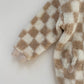 7-8Y Hunter + Rose beige checkerboard teddy fleece