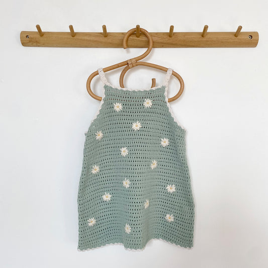 2-3Y Zara knit crochet mint green embroidered dress